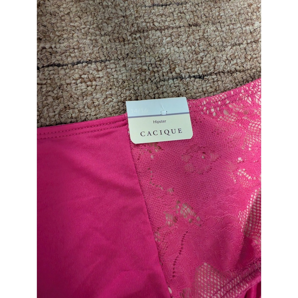 Cacique Bra and Panty Set Womens 42DD 14/16 Pink Bold Lace Balconette Hipster - Picture 10 of 11